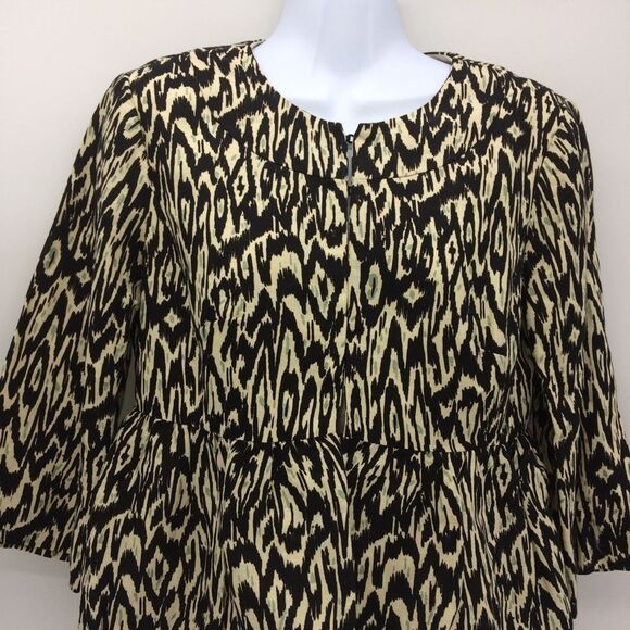 Nanette Lepore Womens Tribal Black/White/Teal-Gray 3/4 Length Sleeve Blazer-Sz 4 - Picture 2 of 14